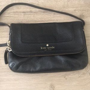 Kate Spade black leather clutch cross body bag